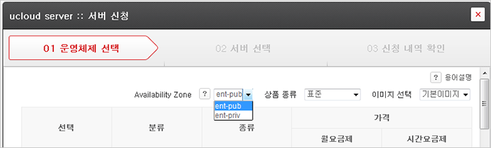 서버 신청 시 private / public zone 선택